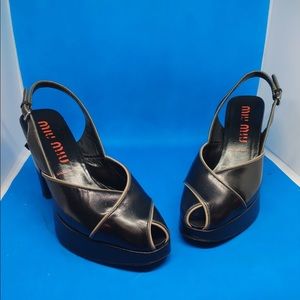 Miu Miu Black leather chunky heeled pumps 37‎